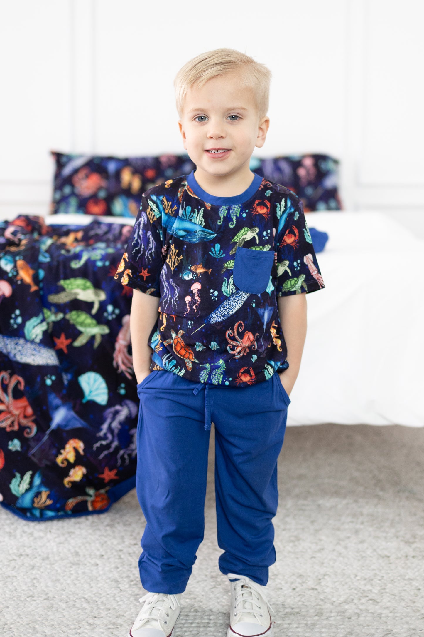 Deep Blue Sea Short Sleeve Jogger Set