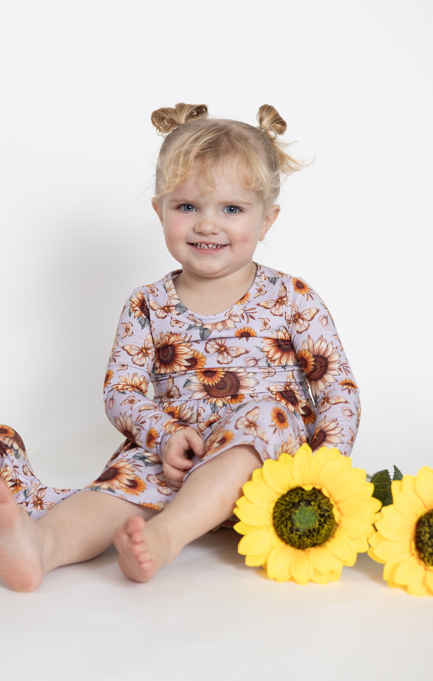 Sunflower Garden Long Sleeve Twirl Dress