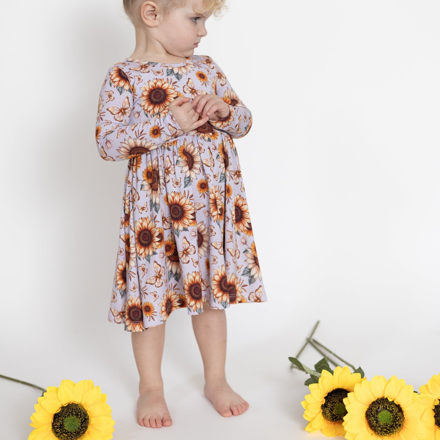 Sunflower Garden Long Sleeve Twirl Dress