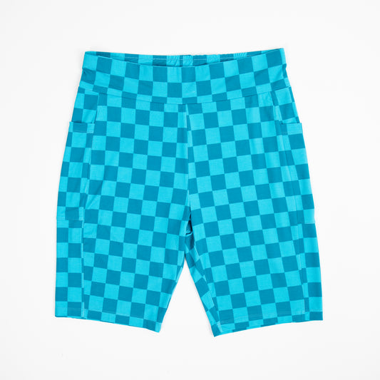 Teal Checks Women's Biker Shorts