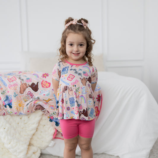 Girl Power Peplum Top + Biker Shorts Set