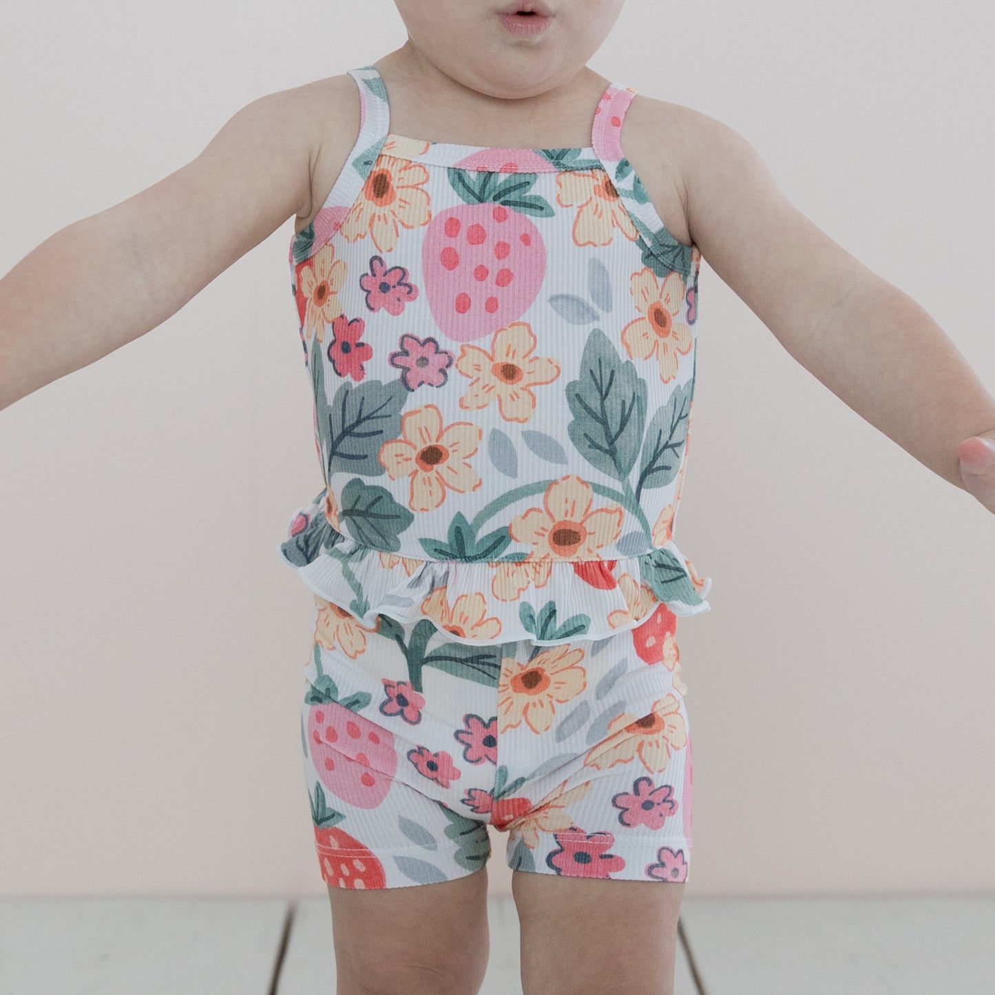 Strawberry Fields Ribbed Tank + Biker Set