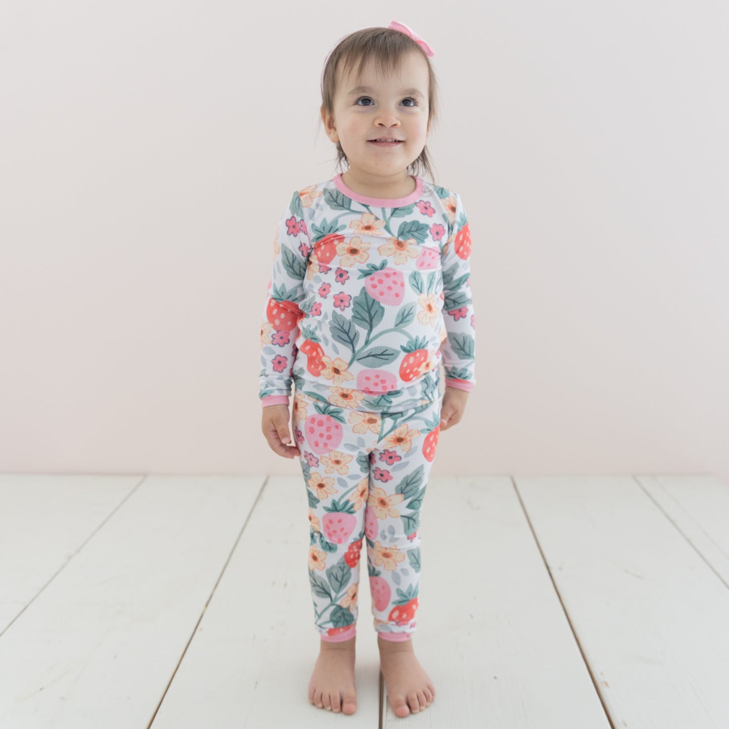 Strawberry Fields Ribbed 2pc Long Sleeve Pajamas
