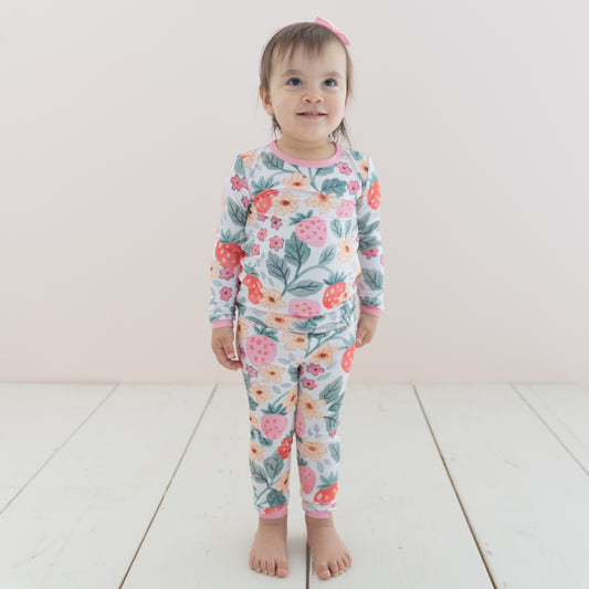 Strawberry Fields Ribbed 2pc Long Sleeve Pajamas