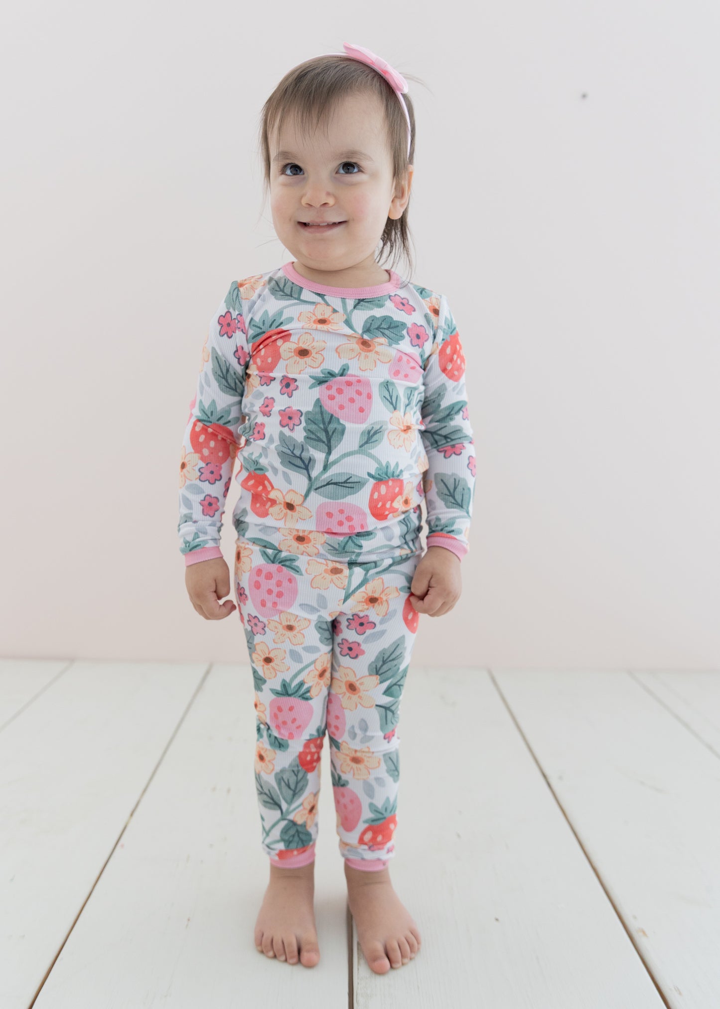 Strawberry Fields Ribbed 2pc Long Sleeve Pajamas