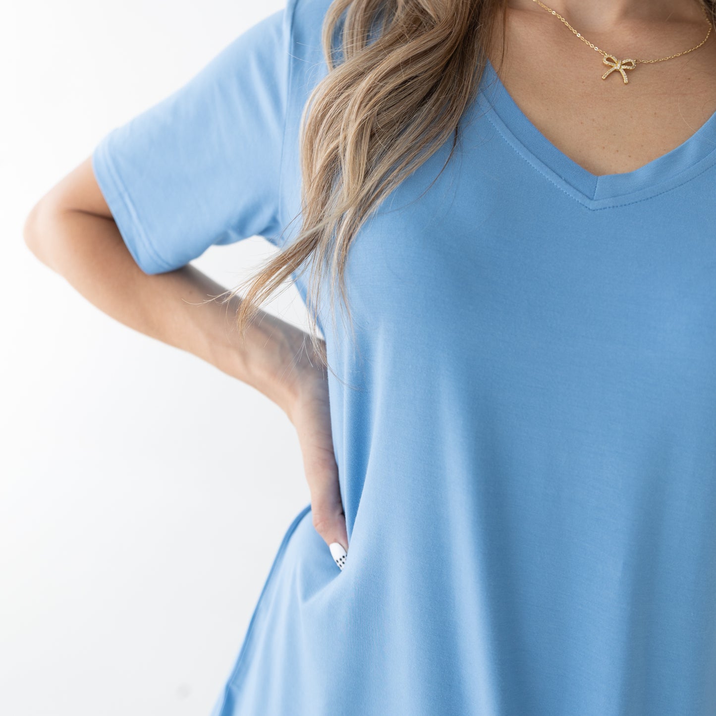 Dusty Blue Womens Vneck