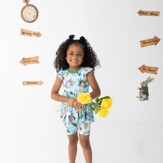 Wonderland Peplum Top + Biker Shorts Set